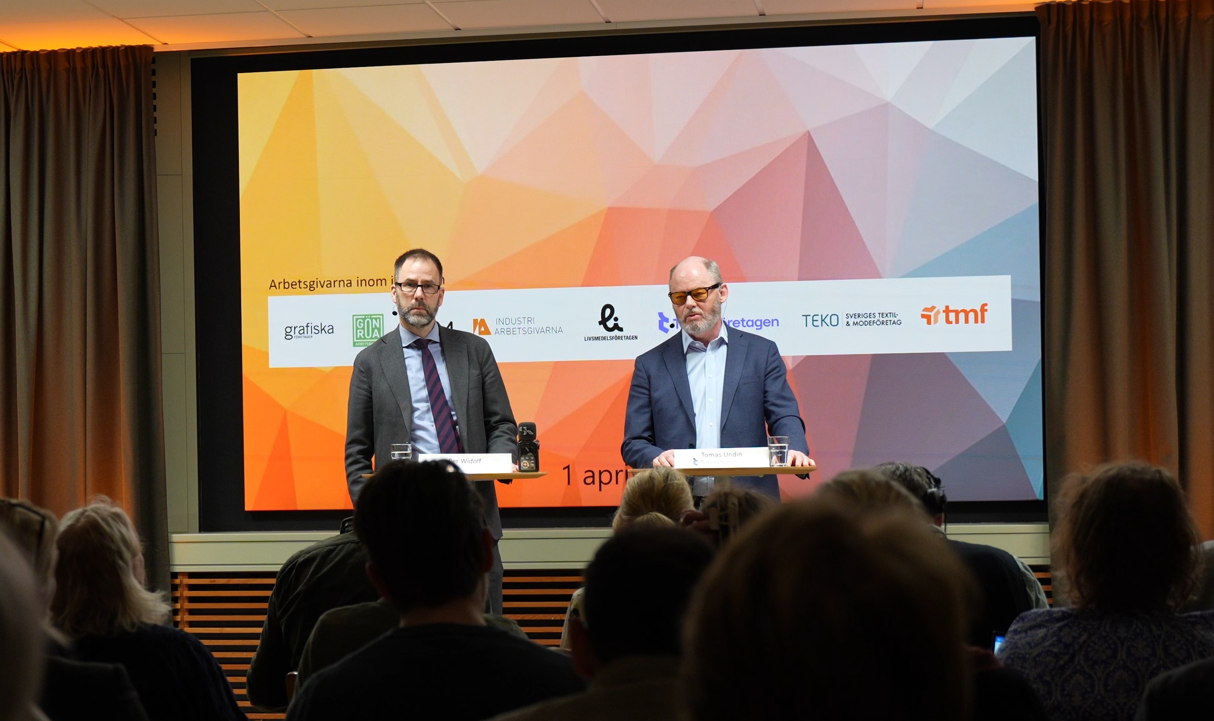 Arbetsgivarnas representanter på presskonferensen om nytt Industriavtal