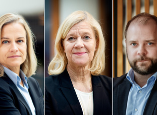 Eva Glückman, vd Grafiska Företagen, Lena-Liisa Tengblad, vd Gröna arbetsgivare, och Erik Haara, vd Trä- och Möbelföretagen.