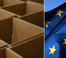 Kartonger och EU-flagga