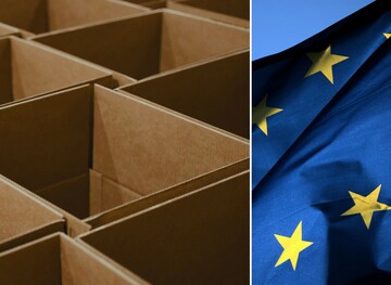 Kartonger och EU-flagga