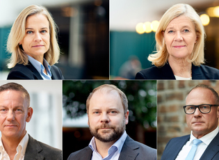 Kollage med bilder på Eva Glückman (Grafiska Företagen), Lena-Liisa Tengblad (Gröna arbetsgivare), Jakob Tellgren (IKEM), Erik Haara (TMF), och Björn Hellman (Livsmedelsföretagen).