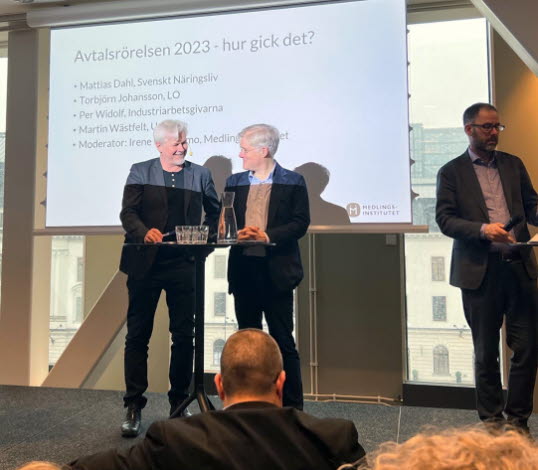 Irene Wennemo (Medlingsinstitutet), Torbjörn Johansson (LO), Martin Wästfelt (Unionen), Per Widolf (Industriarbetsgivarna) och Mattias Dahl (Svenskt Näringsliv).
