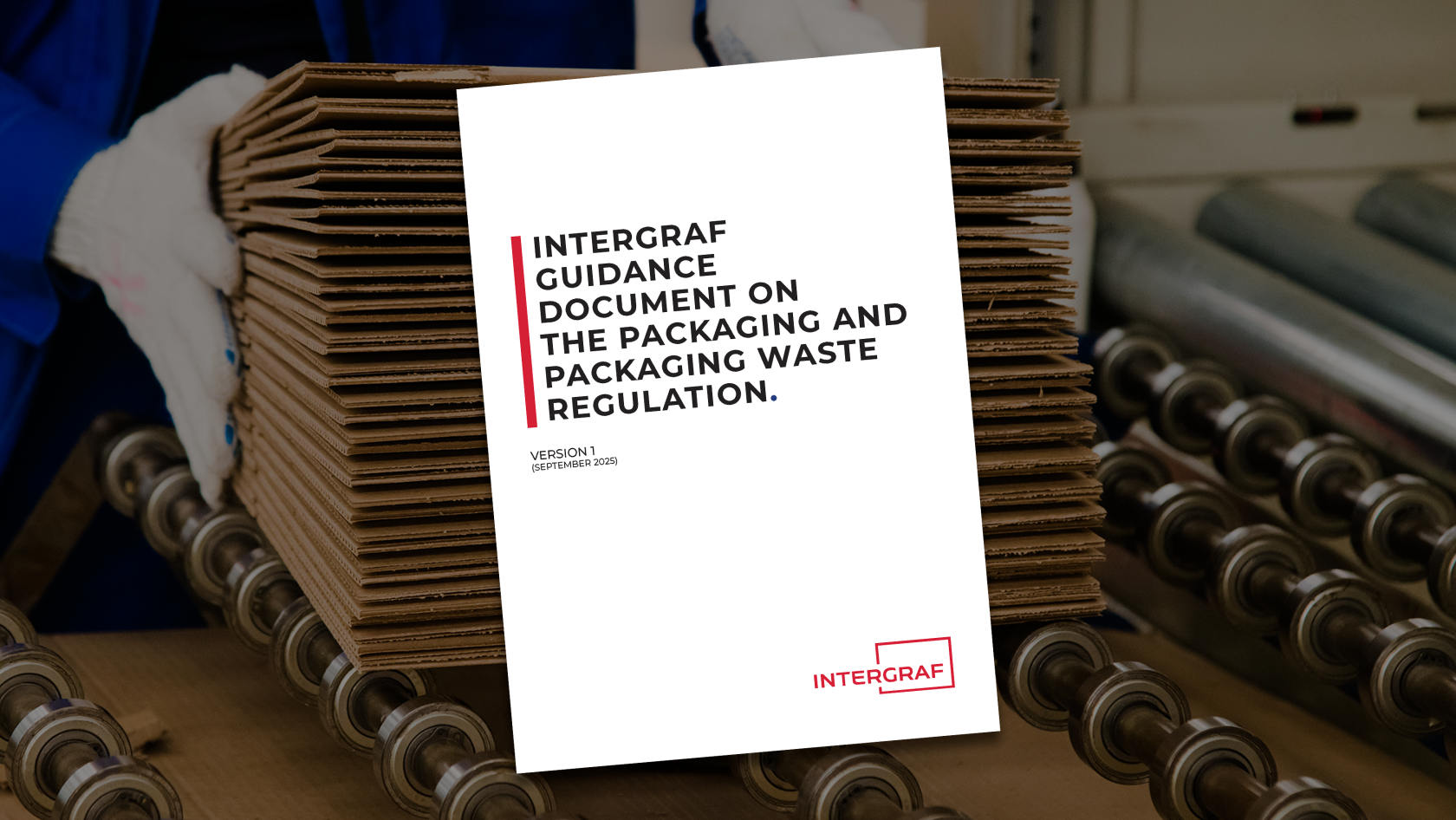 Bild på omslaget för guiden "Intergraf guidance document on The Packaging and Packaging Waste Regulation" på en genrebild på förpackningar.