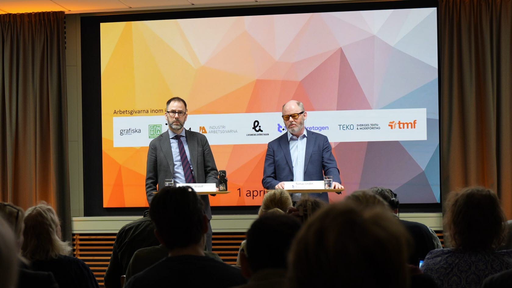 Arbetsgivarnas representanter på presskonferensen om nytt Industriavtal