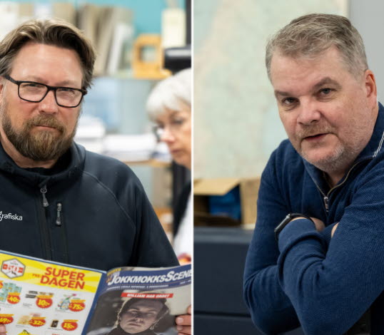 Bild på Mats Garbom, delägare och säljare på Lule Grafiska, och Niclas Fredriksson, vd för Lule Grafiska.