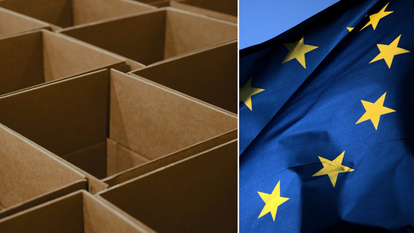 Kartonger och EU-flagga